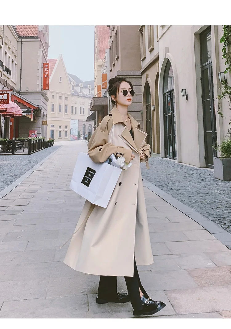 long duvet coat High-quality Contrast Color Stitching Trench Coat For Womens 2022 Spring Autumn Long Windbreakers Sashes Ladies Fashion Overcoat parka jacket women