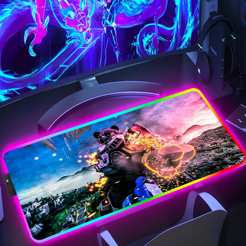 Mouse Pad With Rgb Gamer Keyboard F-Fortnite Backlight Desk Mat Pc Cute Gaming Xxl Protector Large Accessories Mousepad Extended