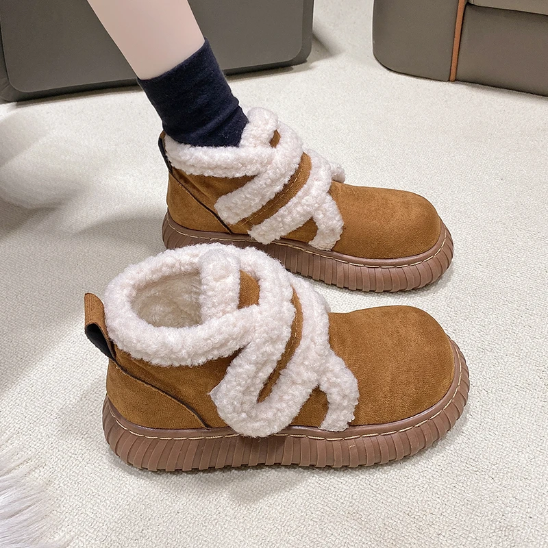 Aphixta New 4cm Chunky Heel Women Snow Boots Furry Winter Sneaker Shoes Short Plush Ladies Shoes botas de invierno para mujer