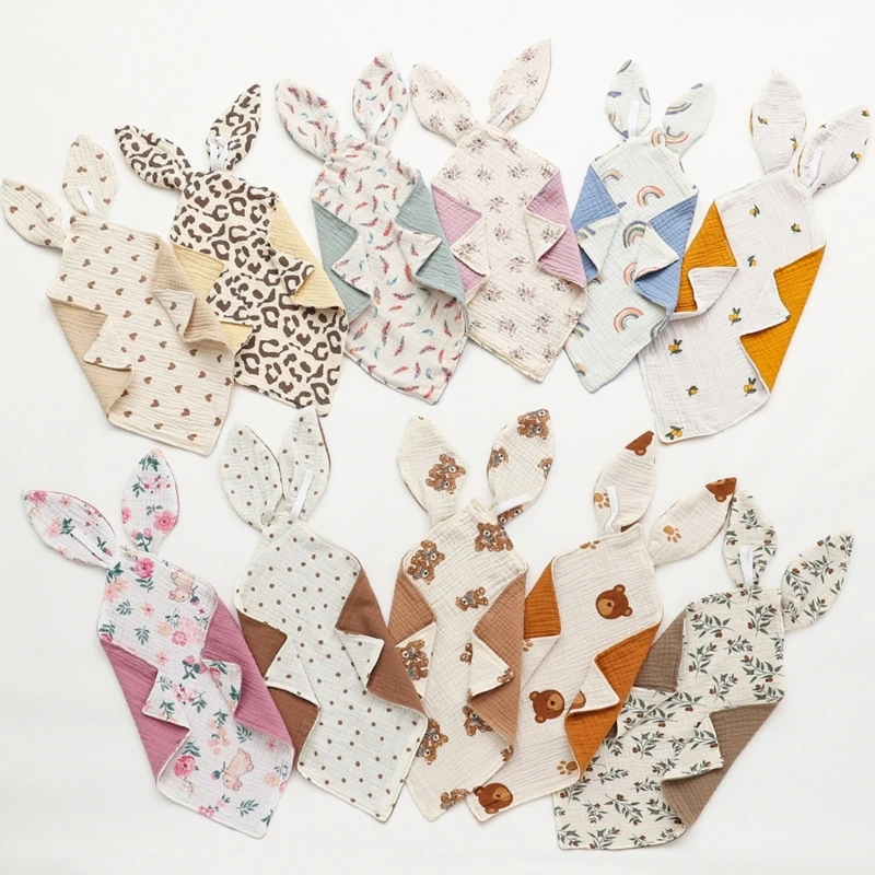 Manta seguridad para bebé, toalla relajante para recién nacido, sonajero, Baberos para dentición conejo, pañuelo para y