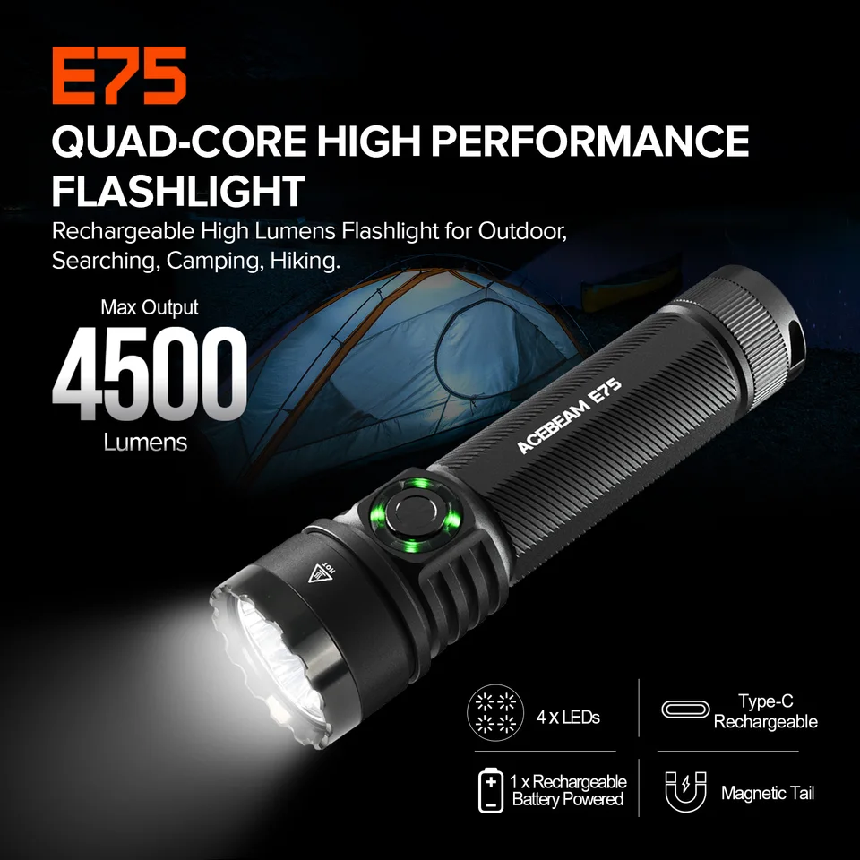 ACEBEAM E75 4コアLEDライト 6500k Amazon.co.jp: ACEBEAM E75 懐中電灯 高い演色性 CRI90 昼白色 5000K