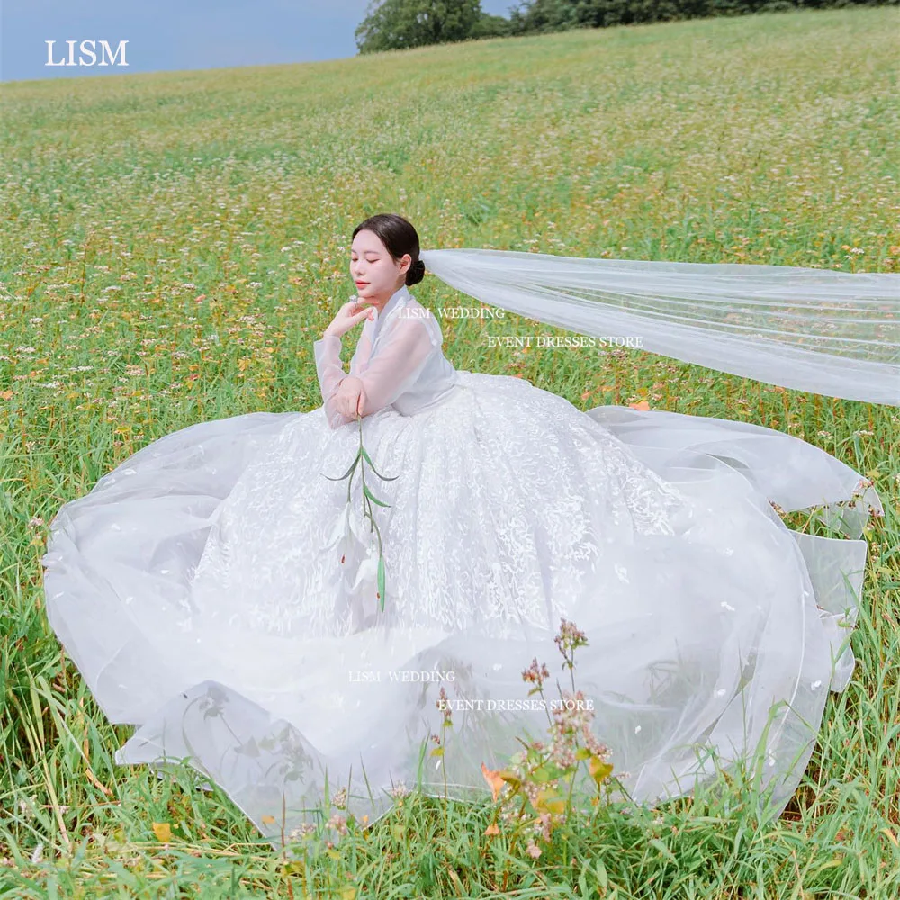 

LISM винтажные корейские трапециевидные Свадебные платья с длинными рукавами и V-образным вырезом из органзы Свадебные платья торжественные платья 2024