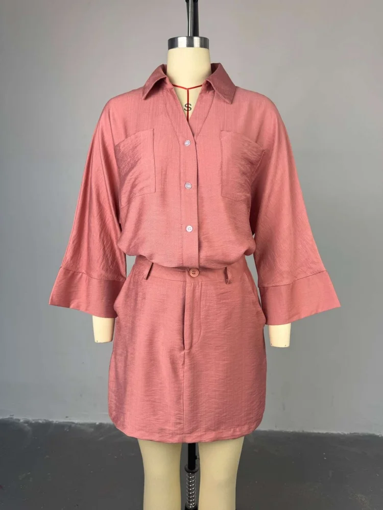 Wmstar Two Piece Set Women Wholesale A New Summer Collection 2025 Featuring Sweet Fresh Lapel Bat Sleeved High Waisted Skirt