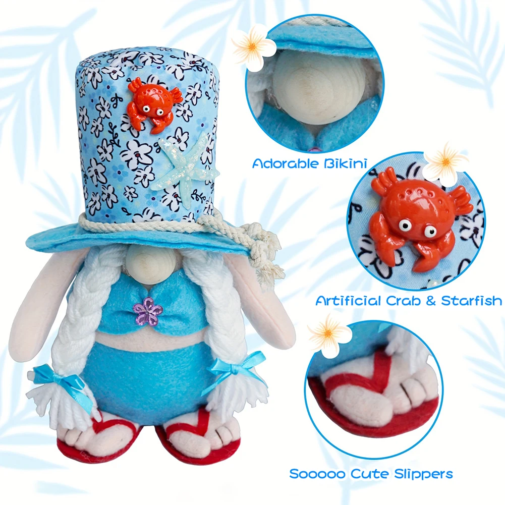 2Pcs Beach Gnomes Plush Summer Gnomes Decorations with Weighted Base Tiered Tray Decor Cute Shelf Sitters for Farmhouse