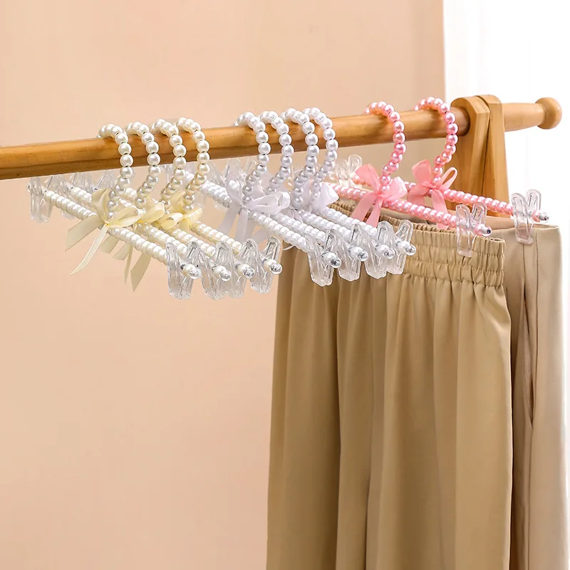 1/2pcs Pearl Beaded Clothes Hangers Clothes Rack Dress Pants Coat Hangers Wedding For Kid Children Metal Elegant Clothes Hangers