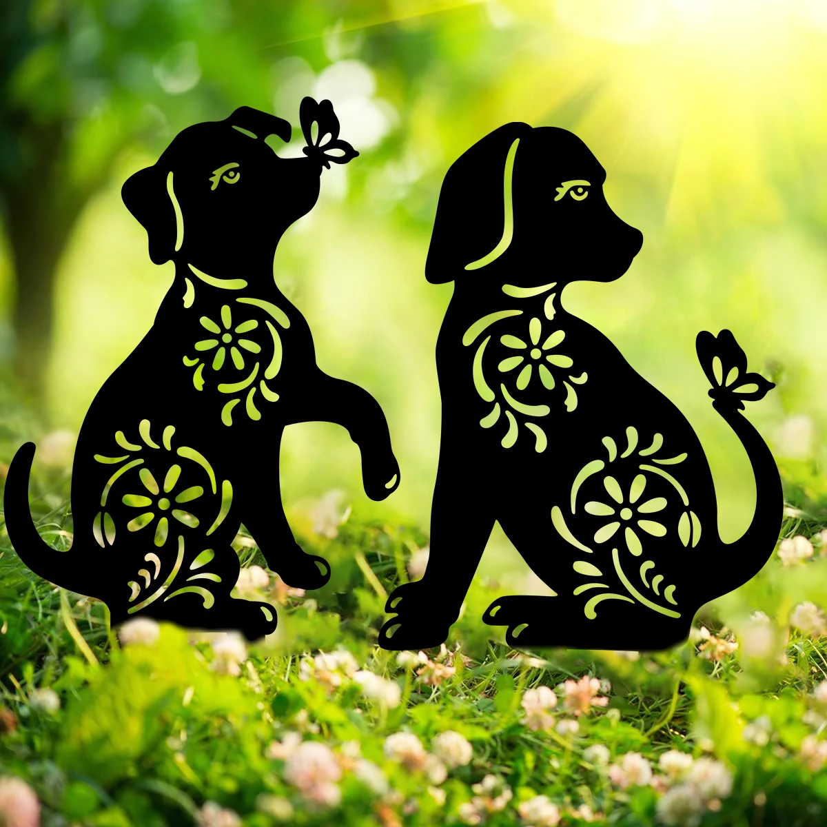 

1PC Metal Dog Garden Decor for Outside Decorative Puppy Garden Stakes Black Dog Silhouette Outdoor Yard Art for Dog Lovers