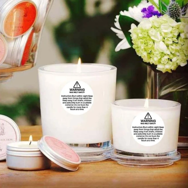 1.5 Inch Waterproof wax melting safety label stickes warning candle sticker Sheets round Candle Jar Container Labels white black 6