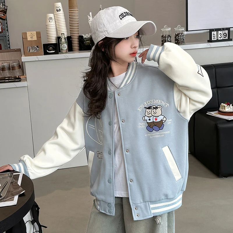 

Children's Spring and Autumn Clothes Girls' Jackets Kids Sports Jackets Youth Fashion Baseball Uniforms 4-14 Years Old