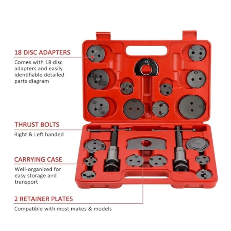 22PCS/Set Universal Auto Disc Brake Pad Caliper Regulator Rewind Wind Back Kit Brake Pump Piston Adjustment Car Repair Tools catdogbear titanium bolt brake pin kit piston for motorcyle brembo calipers oil disc brake clamp calipe