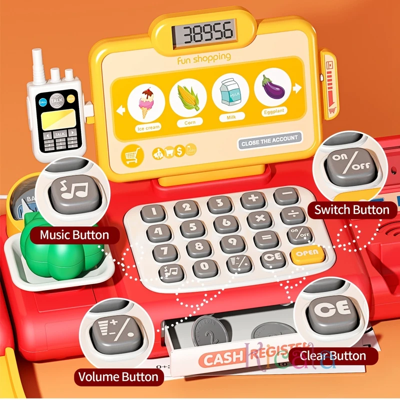 Kids Shopping Cash Register Toys Mini market Receiver Set Simulation Food Calculation Checkout Counter Toy Christmas Gifts 6