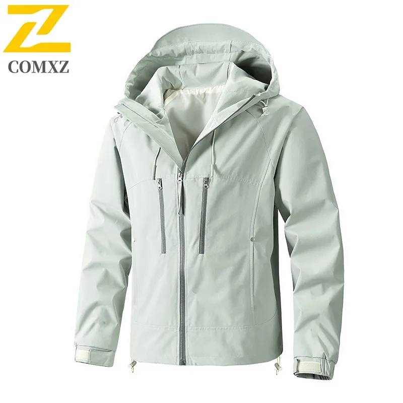 COMXZ Mens Jacket Minimalist Hooded Design Mountaineering Windproof Motorcycle Jacket Daily Style Lightweight Autumn Clothing