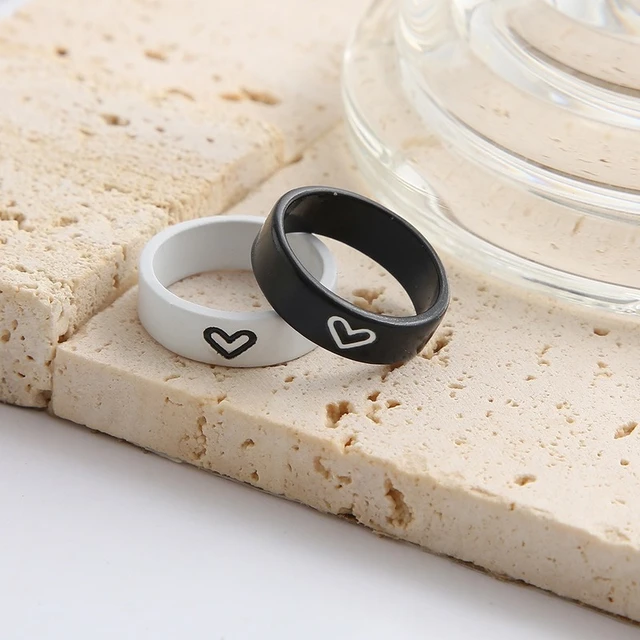 Metal Jewelry  Metal Ring - 2pcs Simple Red Black Heart-shaped