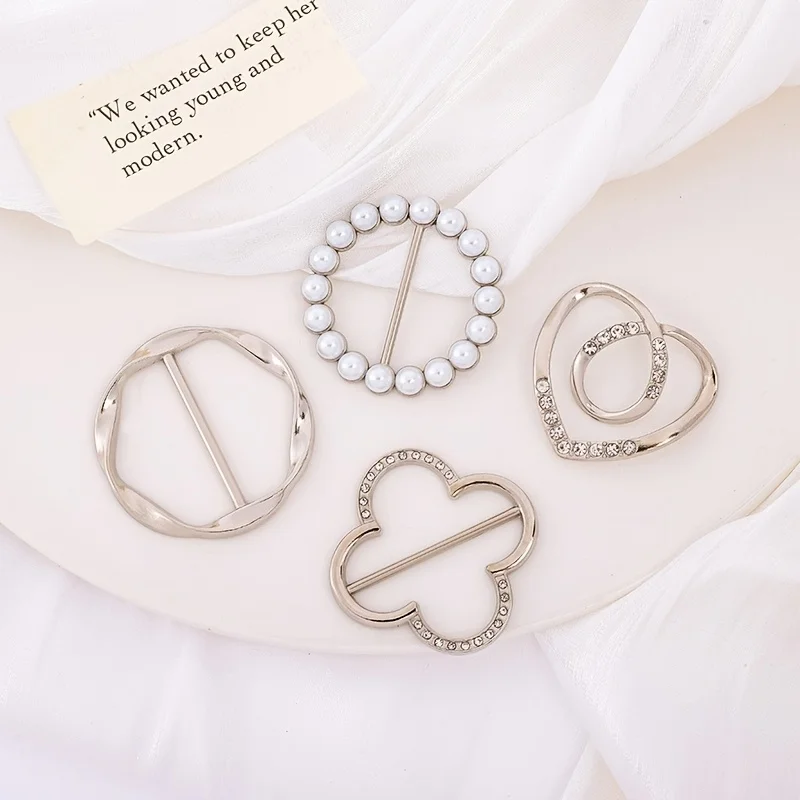 4pcs 스카프 링 클립 세트, 패션 메탈 셔츠 코너 매듭 버클, 블라우스, 드레스, 스카프용 여름 여성 의류 타이 클립