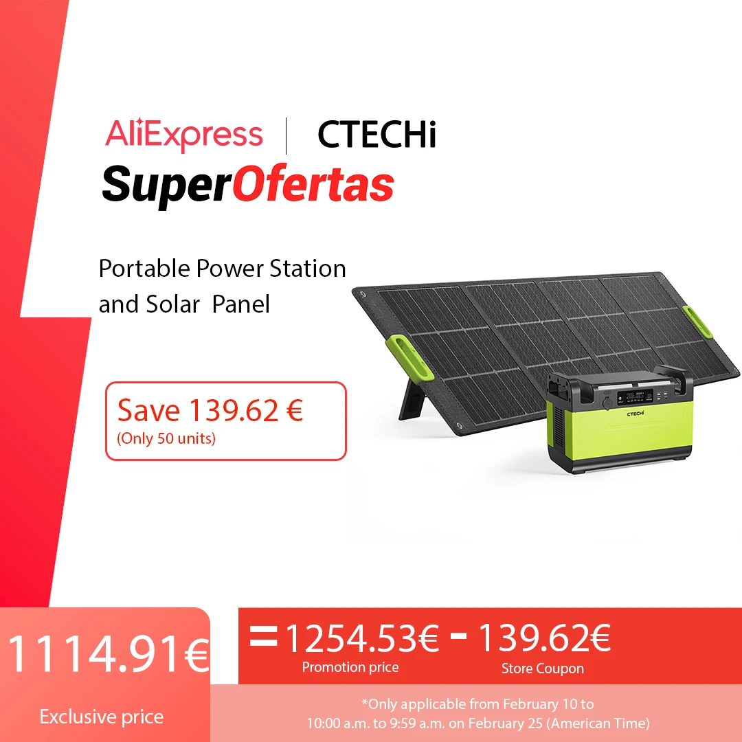 CTECHi Portable Power Station 1500W with LiFePO4 Battery, Outdoor Solar  Generator 1210Wh Power Supply with PD 60W AC Output for Home Use Backup