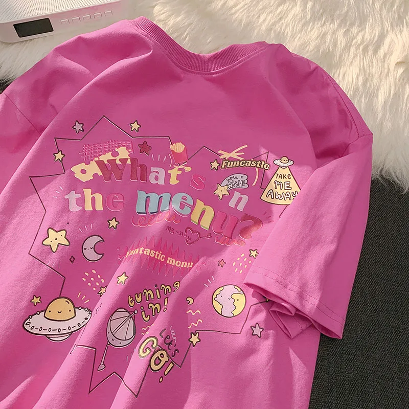 

Женская футболка с коротким рукавом, круглым вырезом и принтом