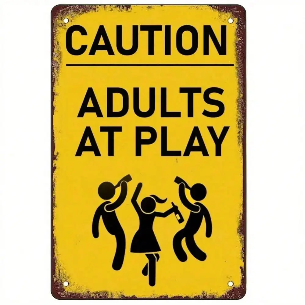 Vintage Humor Metal Sign "Adults Are Kids" 8x12 Inch Rustic Wall Decor for Man Cave Home Bar Garage