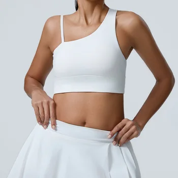 One Shoulder Yoga Vest Women Push Up Fitness Bras Shockproof Sport Underwear Tank Top Running Sports Bra Crop Top Gym Clothing