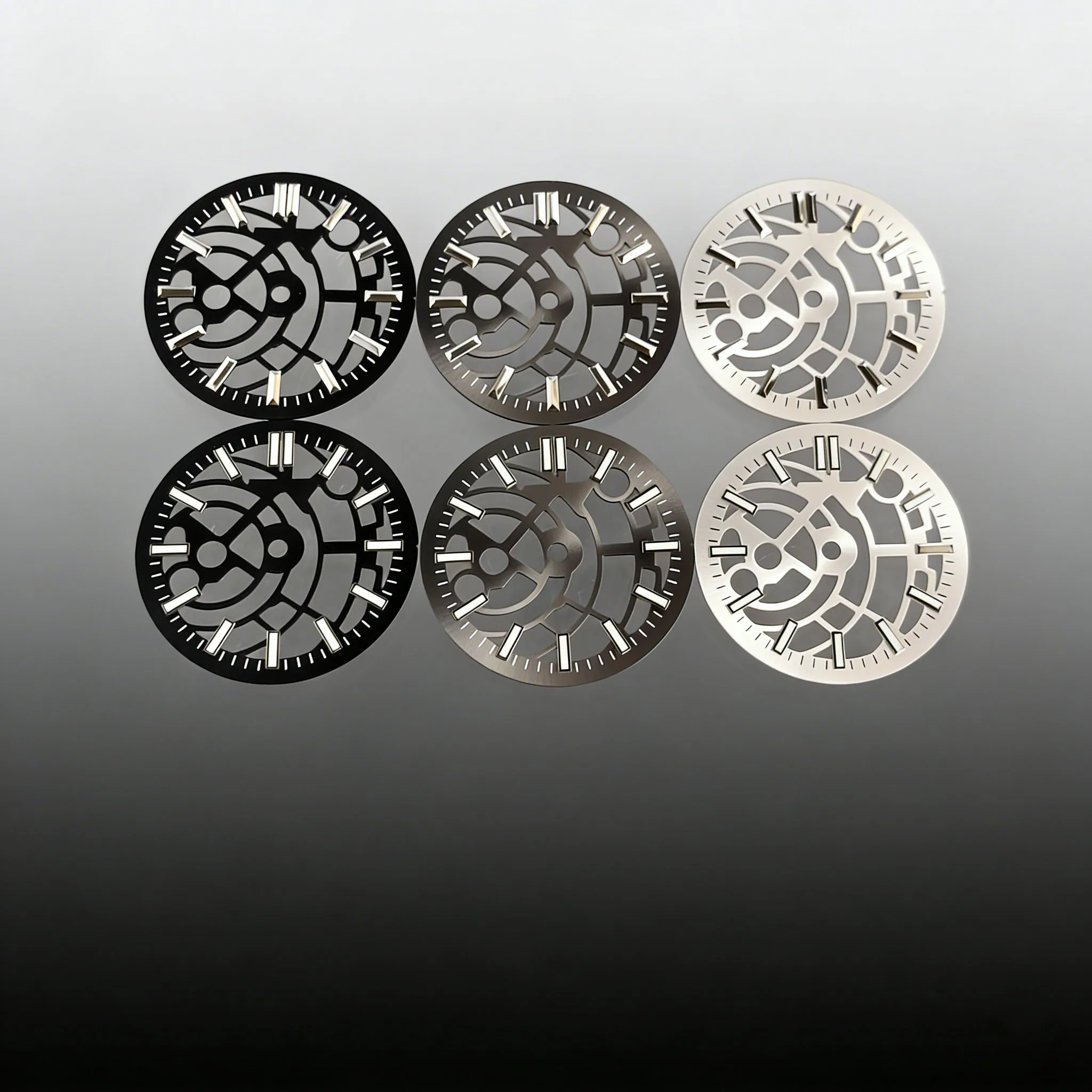 Silver Grey Black Skeleton Hollow-out Watch Dial - 29mm Premium Quality