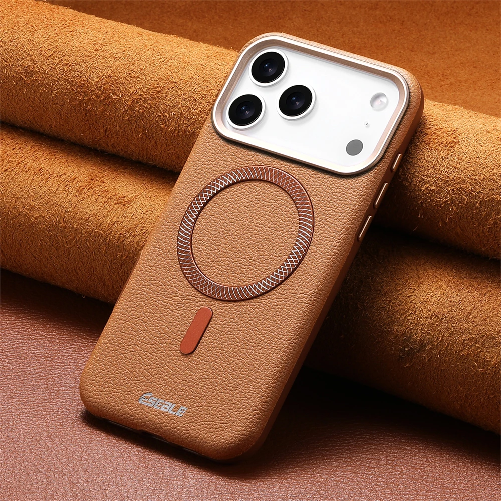 Luxury Magnetic Leather Phone Case with Magsafe - Wireless Charging & Shockproof Alloy Lens Cover