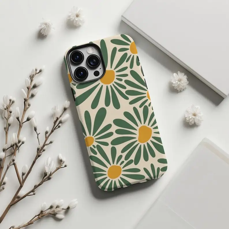 Vintage Daisy Floral Glossy HD Phone Case - Trendy Summer Design in Durable Hard PC Cover