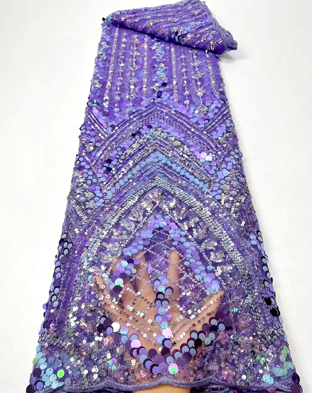 

New Luxury Woman Mesh Embroidery Beaded Lace 2022 Lilac Groom Lace Fabric for Party Wedding Dress Woman 5 yards