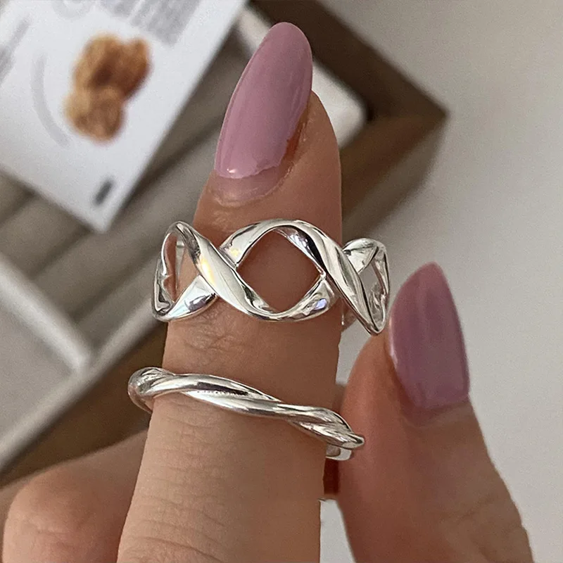 

925 Sterling Silver Minimalism Cross Hollow Rings for Women Girls Smiple Accessories Trendy Party Ring Adjustable Fine Jewelry