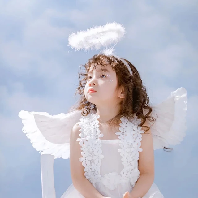 Juego de alas de Ángel y Halo de plumas blancas para niños, disfraz de ángel  para Cosplay, suministros de fiesta de boda, cumpleaños y Halloween, 1Set -  AliExpress