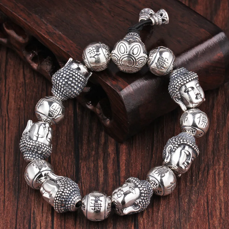 

HX Buddha Bead Bracelet Men's Retro Personality Trendy Men's Ball Beads Playing Buddha Head Rosary Bracelets Charms for Jewelry