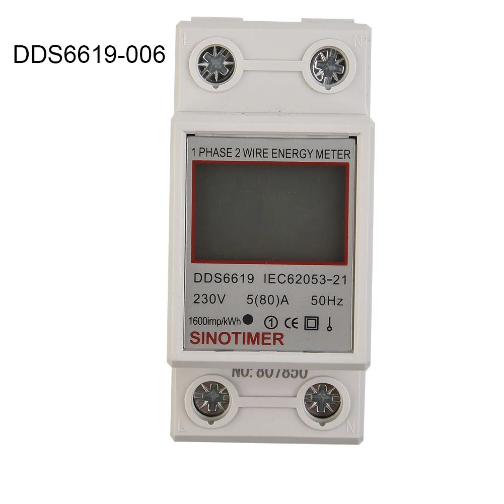 Energy Meter DDS6619 5-80A 230V Single Phase Energy Meter LCD Display Digital KWh Watt Meter DIN Rail Mount