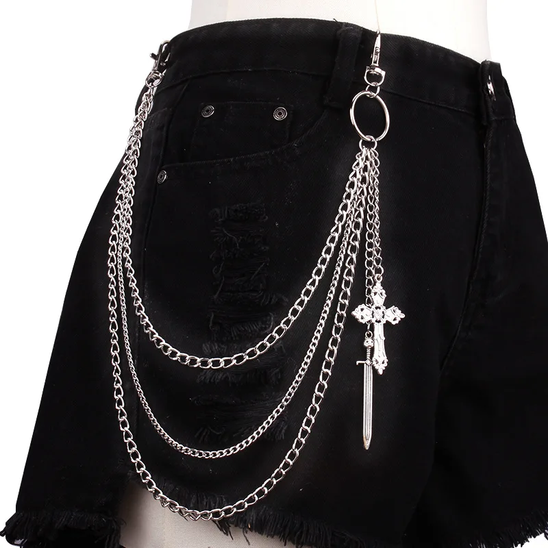 Metal Punk Rock Layered Chain Cross Keychains - Stylish Hip-hop Belt and Wallet Accessories