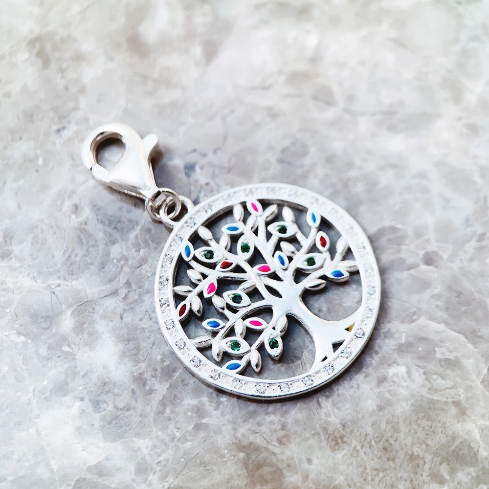 Real 925 Sterling Silver Fashion Jewelry Colorful Tree Pendant