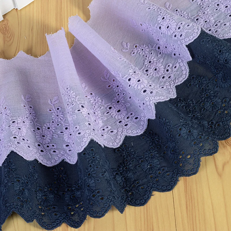 Lace Fabric 1Y Flower Hollow 11CM Wide Cotton Cloth Trim for Clothes Accessories Cuffs Skirt Hem