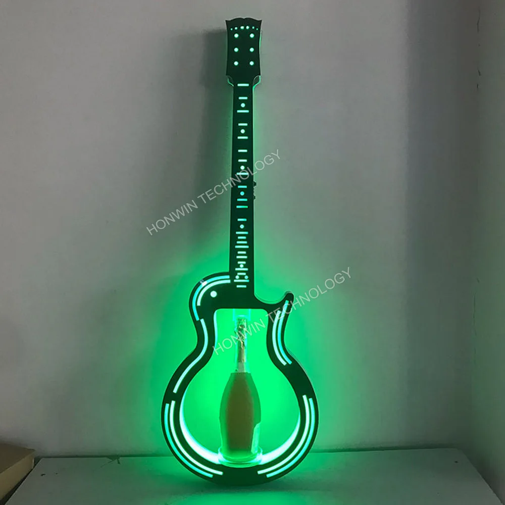 

Nightclub music party guitar shape illuminated glow light up perspex acrylic led VIP champagnes glorifier wine bottle presenter