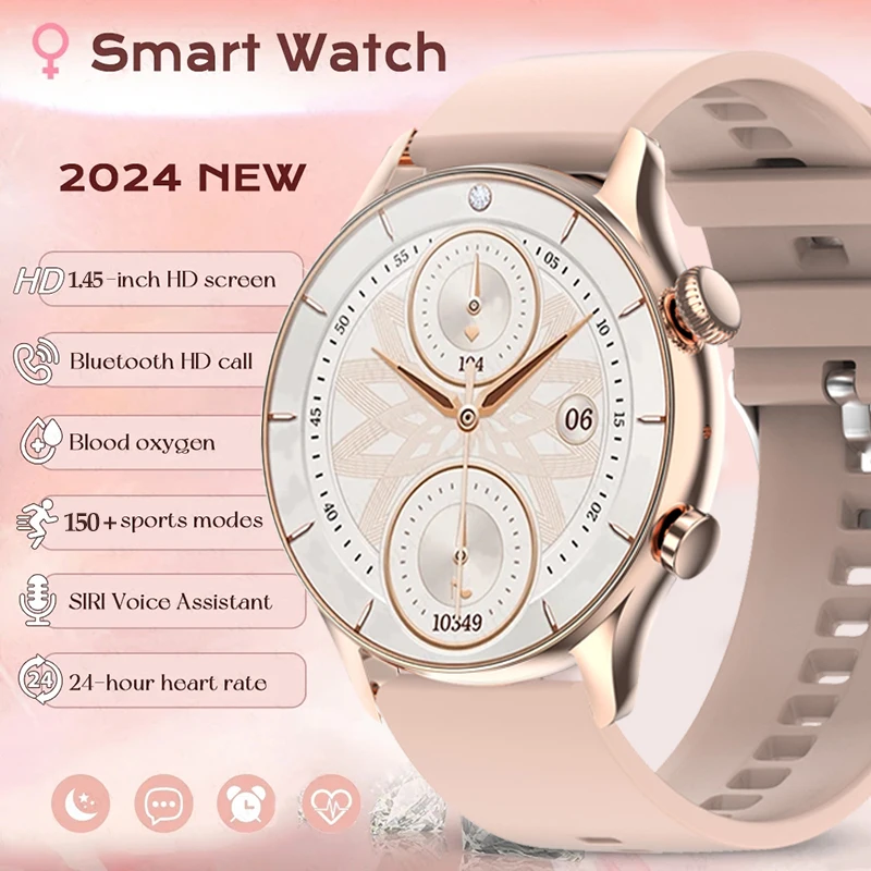 Relógio inteligente de ouro rosa para senhora, Bluetooth Call, 150 + Modelo esportivo, Fitness, ECG, Smartwatch feminino, Ofertas DIY, IOS, Xiaomi, moda, 2021