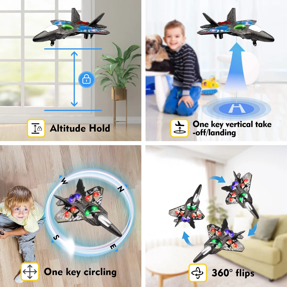 Drone jouet pour enfant avec caméra, 6 couleurs disponibles, vue de dessus