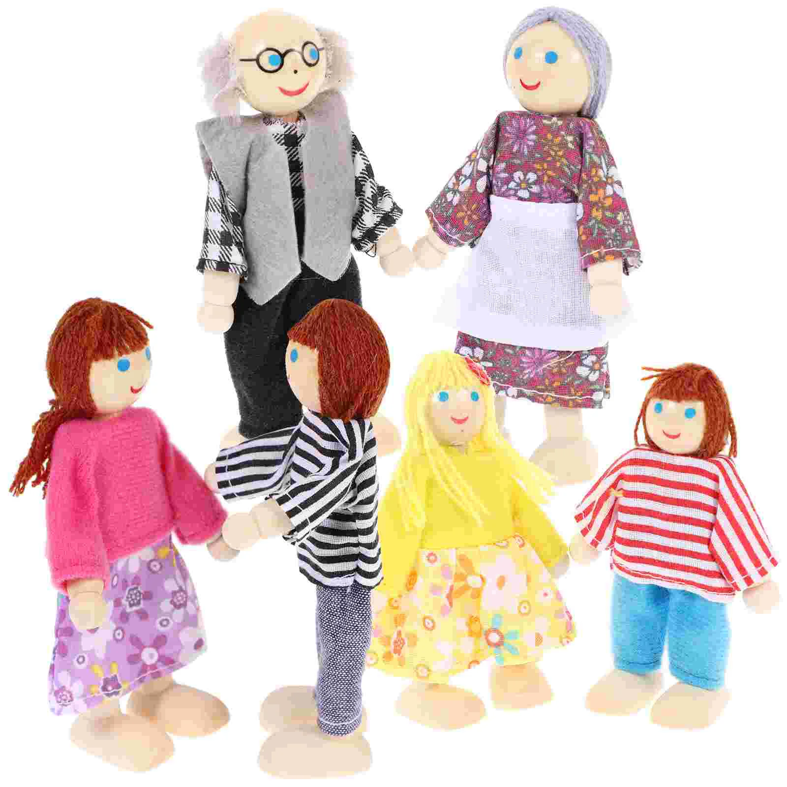 

6pcs Wooden Puppet Toys Dolls for Children Play House Gift (Random color)
