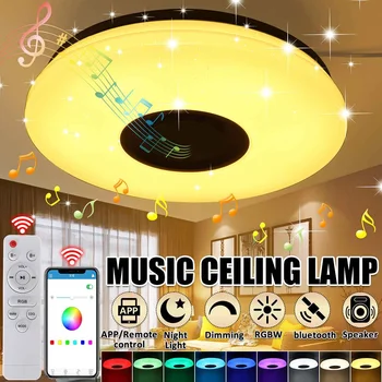 300W Music LED Ceiling Light Lamp RGB Flush Mount Round Starlight Music with bluetooth Speaker Dimmable Color Changing Light tanie i dobre opinie becornce ROHS CN(Origin) 15-30square meters Kitchen Dining Room Bed Room Foyer Study BATHROOM Other 220V IRON Remote Control