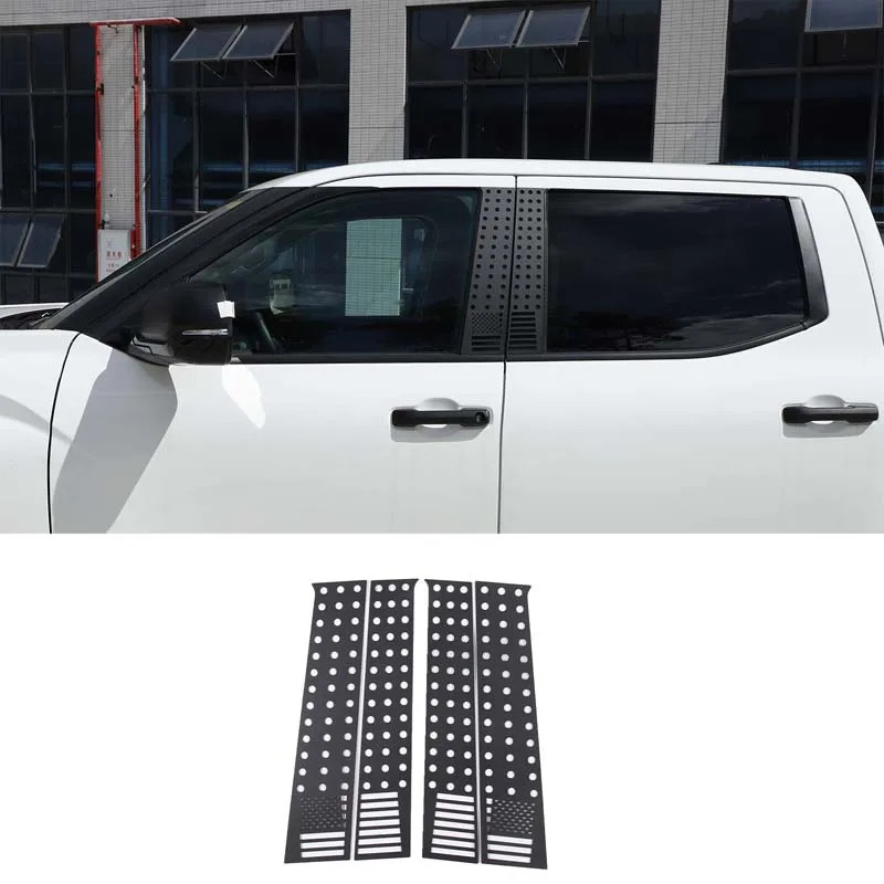 

For Toyota Tundra 2022 - 2023 Pickup Car Windows B-pillar Center column cover Trim Sticker Aluminum alloy Black Accessories 4Pcs