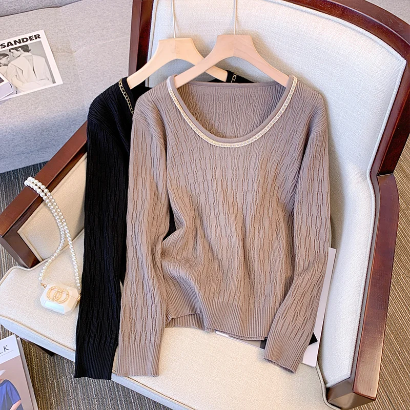 

Женский трикотажный свитер с длинным рукавом, большие пуловеры на осень и зиму, модель 2022 года, шикарный коричневый джемпер, 100 кг