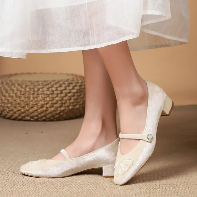 2024 Early Spring New Women Flats Round Toe Women Shoes Pearl Decor Ballet Flats Concise Soft Genuine Leather Fashion Comfort 40