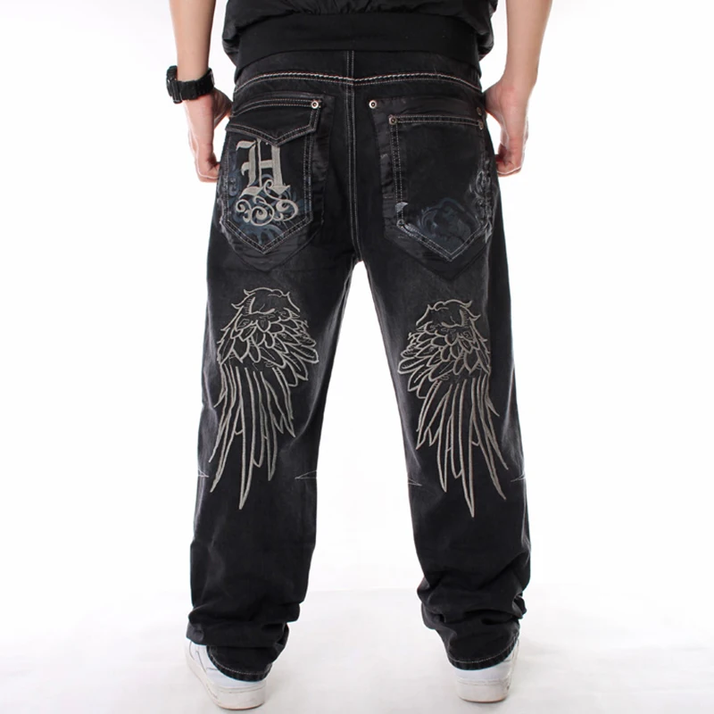 Man Loose Baggy Jeans Hiphop Skateboard Denim Pants Street Dance Hip Hop Rap Male Black Trousers Chinese Size 30-46