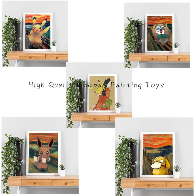 Pokemon Pikachu Scream Stamp Anime Poster Wall Art Vintage Pittura A Olio Style Picture For Room Canvas Painting Decor Gift