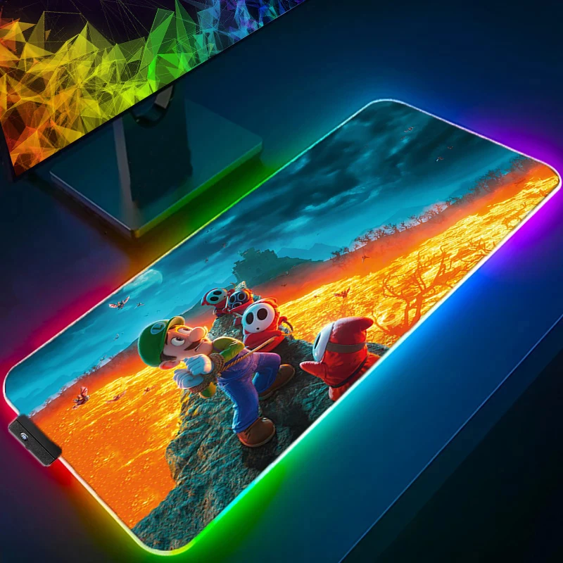 Anime RGB Super Mario Bros Large Mouse Pad Laptop Keyboard Accessories Soft Table Mat Computer Game Rubber LED Backlit Mouse Pad