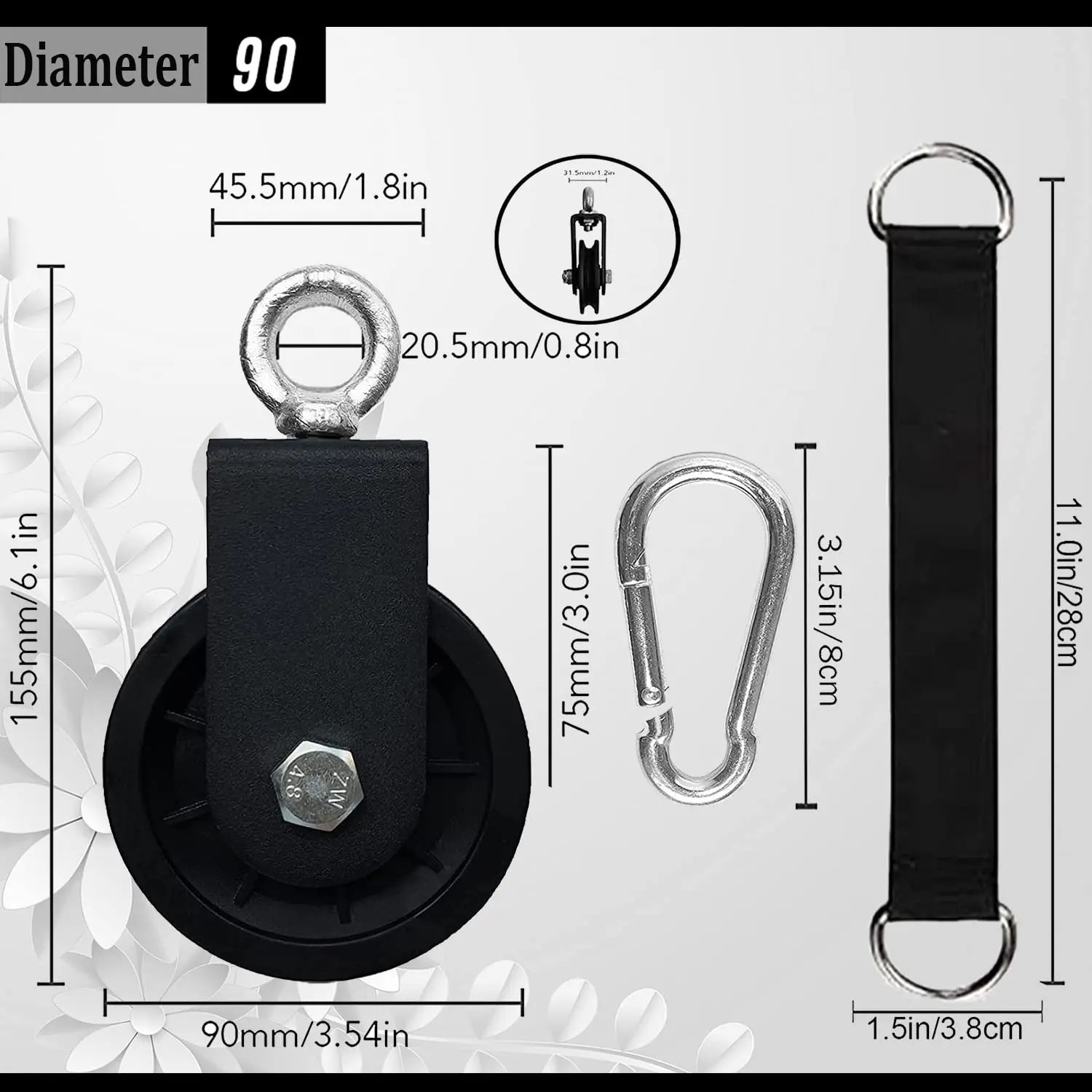 360 Degree Rotation Silent Nylon Gym Cable Pulley Hanging Straps Carabiner LAT Pulley System DIY Attachment Accessories gym accessories fitness cable pulley fitness pulley cable fitness pulley