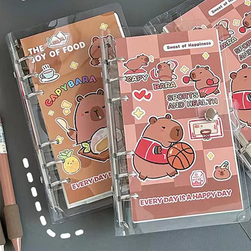 Cartoon Capybara Sanrio Loose Leaf Binder Notebook Kawaii 6 Rings Biner Planner Mini Notebpad Diary Journal Planner 80 sheets