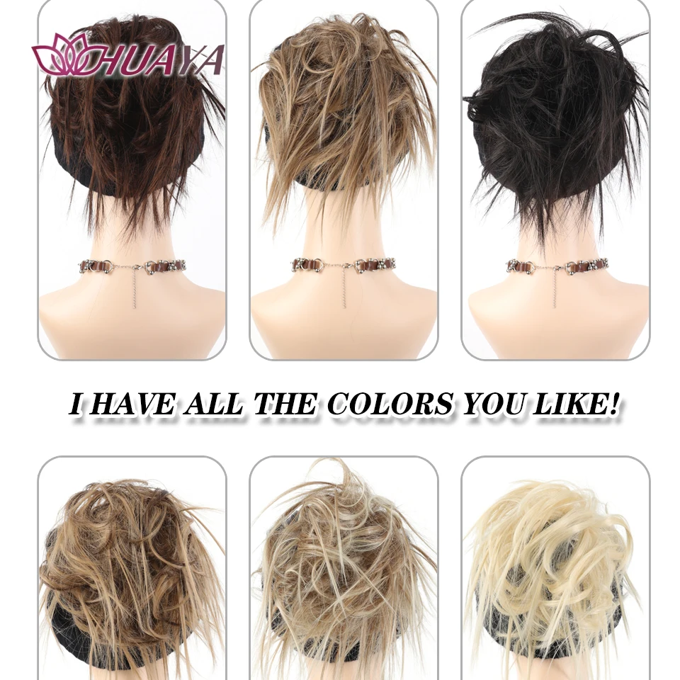 Women Synthetic Chignon Messy Bun Hair Piece Tousled Updo Hair Extensions Black Brown Golden Elastic Rubber Band Fake Hair