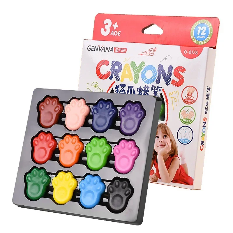 Cat's Paw Crayon Not Dirty Hand Safe Washable 12Color Kindergarten Kids' Art Painting Set Crayons for Kids Art Supplies Colores custom waterproof name sticker personalized self adhesive stationery label kindergarten supplies water cup pencil stickers