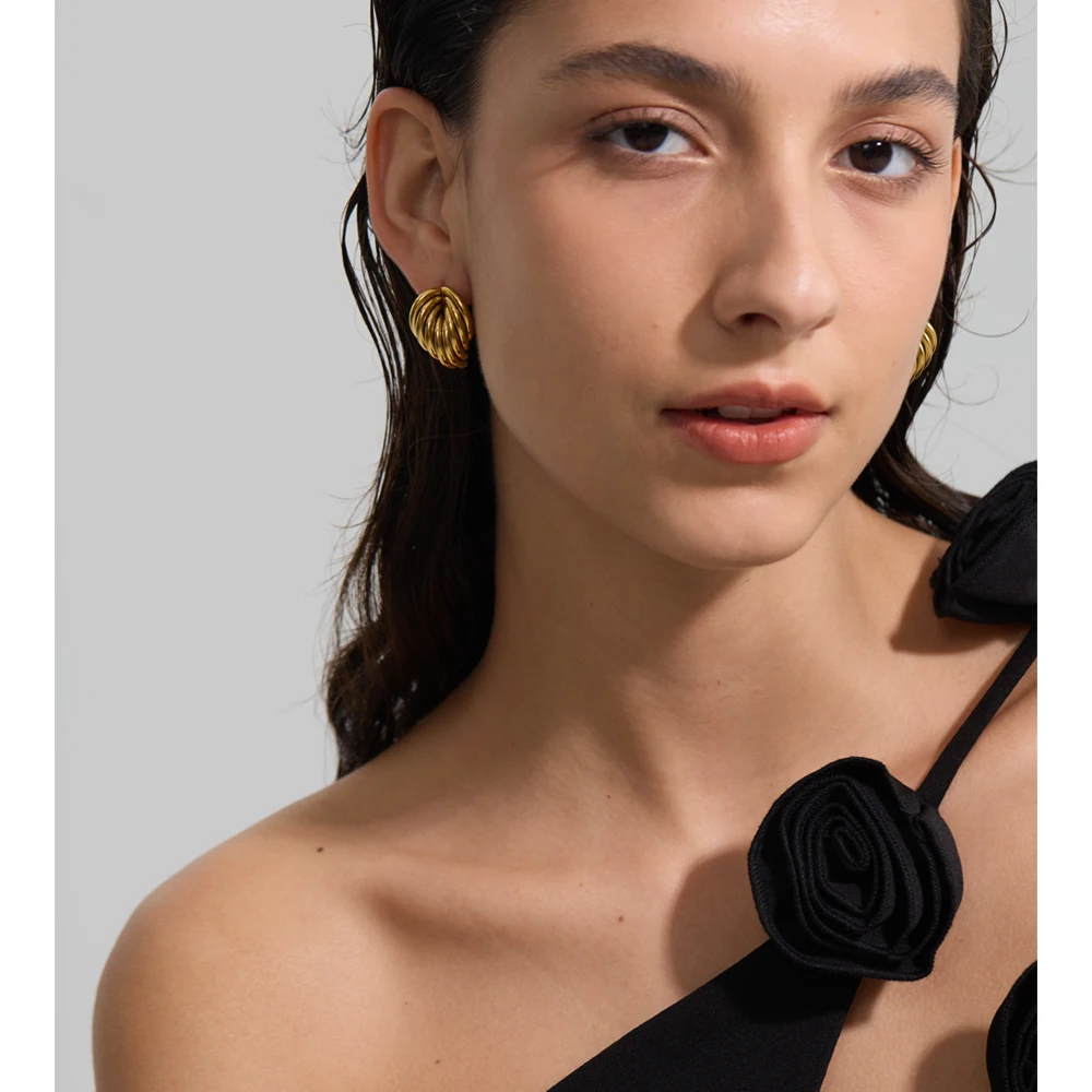 Yhpup Casting Stainless Steel Geometric Stud Earrings 18K Gold PVD Plated