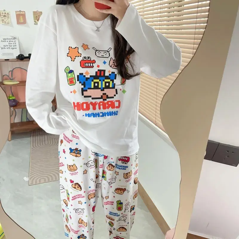 

Милые аниме Kawaii Crayon Shin-Chan пижамы с длинными рукавами штаны хлопковые милые вентилируемые для студентов милый подарок на день рождения для девочек