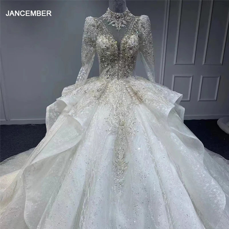 Elegant Wedding Dresses 2022 Organza Ball Gown High Neck Wedding Gown For Bride sequined Crystal MN87 Vestido De Noiva 1